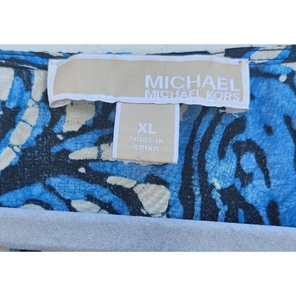 Michael Kors Fringe Trim Paisley Print Dress Womens XL Blue Batik Resort Summer - Picture 7 of 12